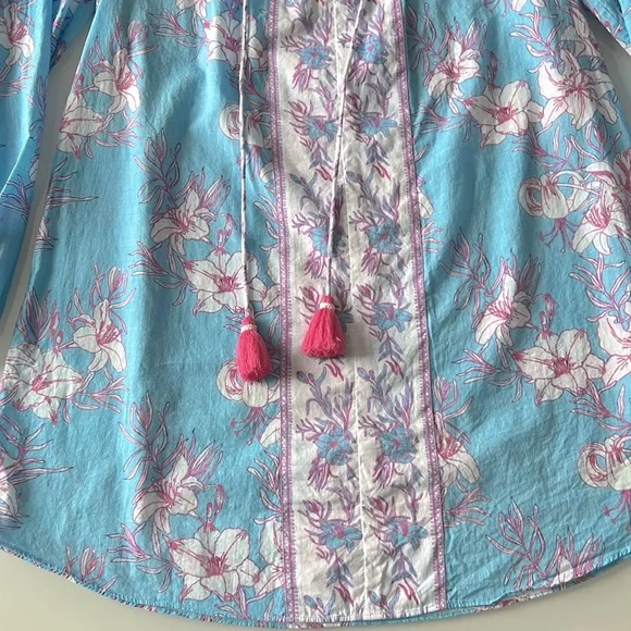 Celina Moon Multi Clover Long Blouson Sleeve Floral Tunic Mini Dress Sz XS - Picture 9 of 13